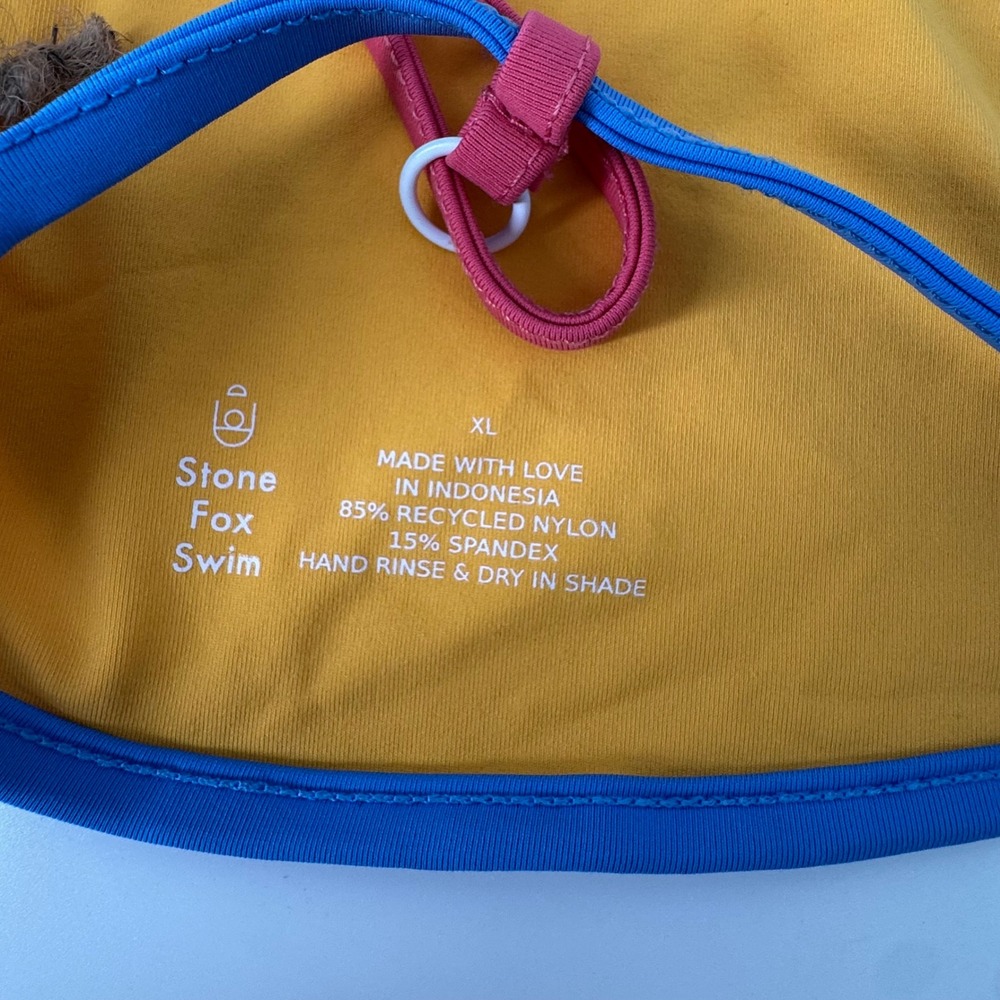 Stone Fox Swim Nomi Top Honeycomb Sunset Pink Color Block Bikini XL NEW - Picture 8 of 9